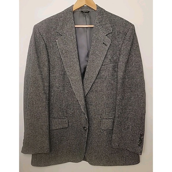 Houndstooth Blazer‎ 44S Sport Coat Black Ivory Camel Hair